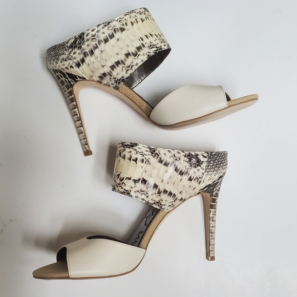 Sam Edelman Scotti Ivory Leather Snake Skin Sandals 8.5" - Picture 2 of 12